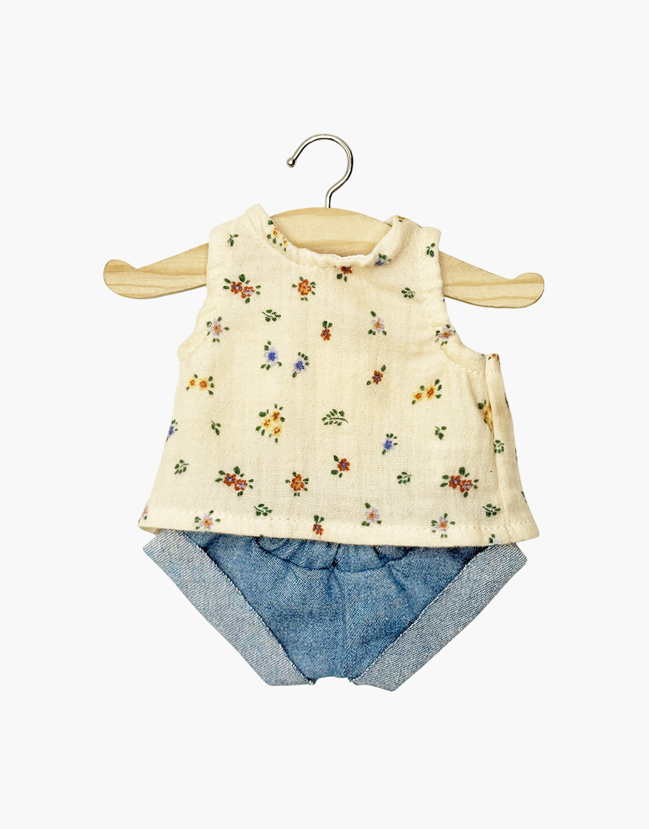 Minikane Conjunto de top Andrée en gasa de algodón Élise y mini shorts vaqueros Minikane Conjunto de top Andrée en gasa de algodón Élise y mini shorts vaqueros