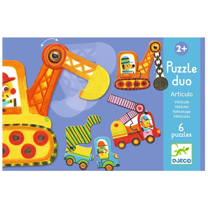SET 6 PUZLES DUO VEHÍCULOS 12 PIEZAS - DJECO Puzzle Duo Vehículos Articulados Djeco
