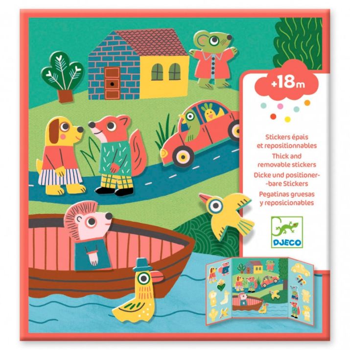 ESCENARIO CON PEGATINAS REUTILIZABLES ANIMALES - DJECO Pegatinas Reposicionables Los Animales Djeco
