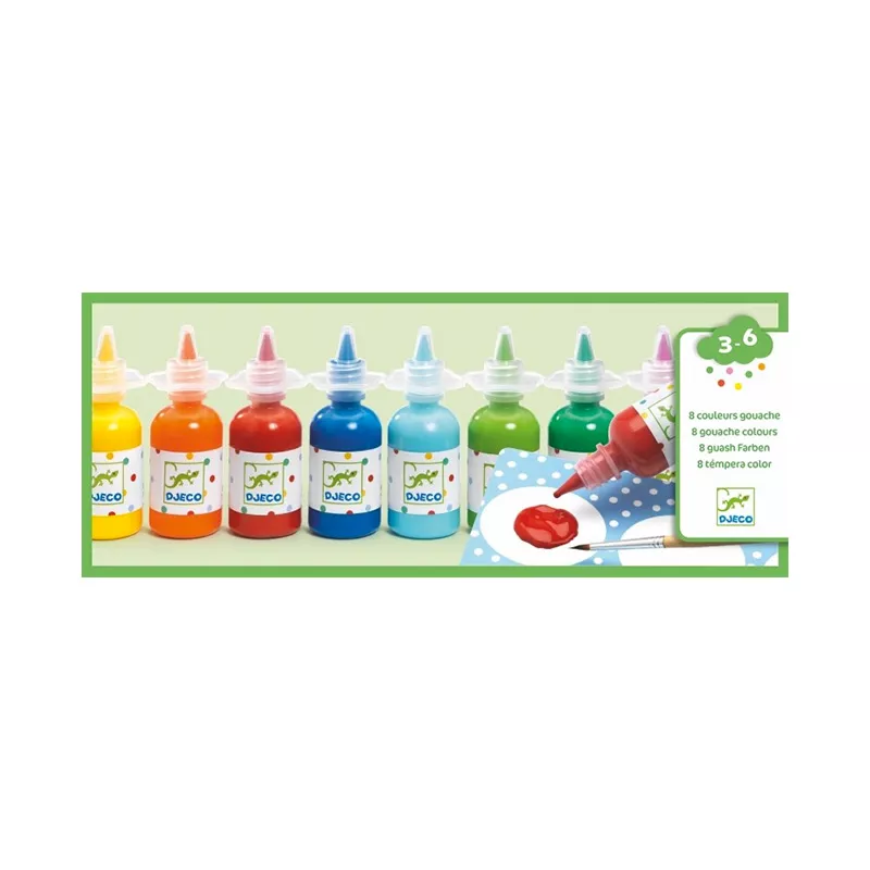8 Botes de Témpera de Colores 8 Botes de Témpera Djeco Colores para peques