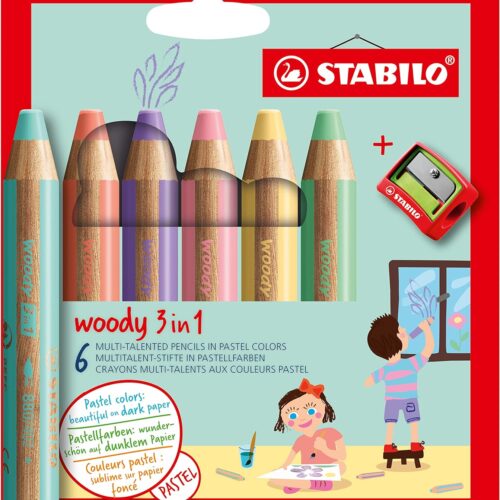 Lapices Stabilo Woody Pastel tres en uno con Sacapuntas