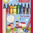Rotulador triangular con punta de fibra amortiguada STABILO Trio Scribbi - Estuche con 8 colores