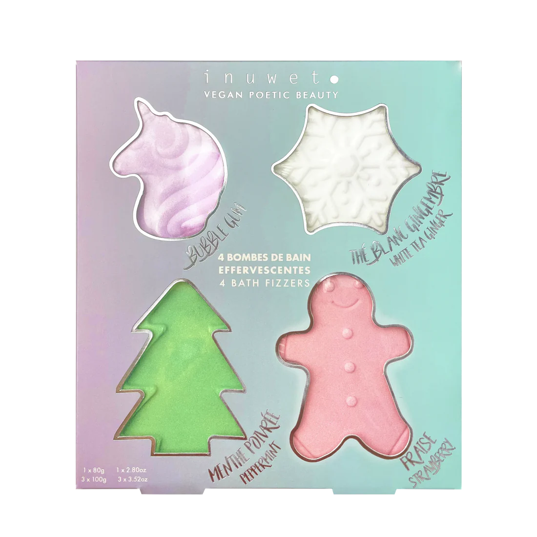 Set de 4 bombas de baño efervescentes Caja Baño 4 Figuras de Navidad Efervescentes Aromatizadas Inuwet