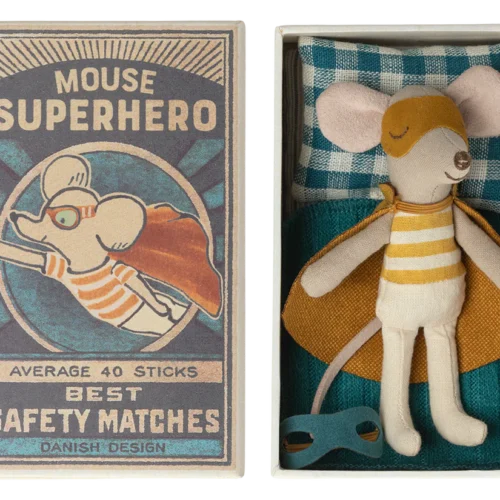 Ratón súper heroe Hermanito en caja de cerillas Maileg