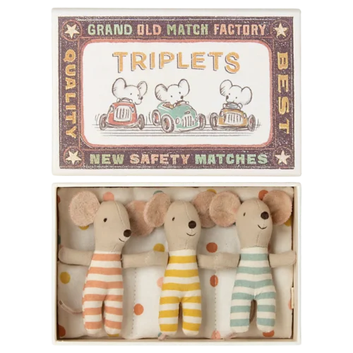 Trillizos Ratones bebés en caja de cerillas Maileg