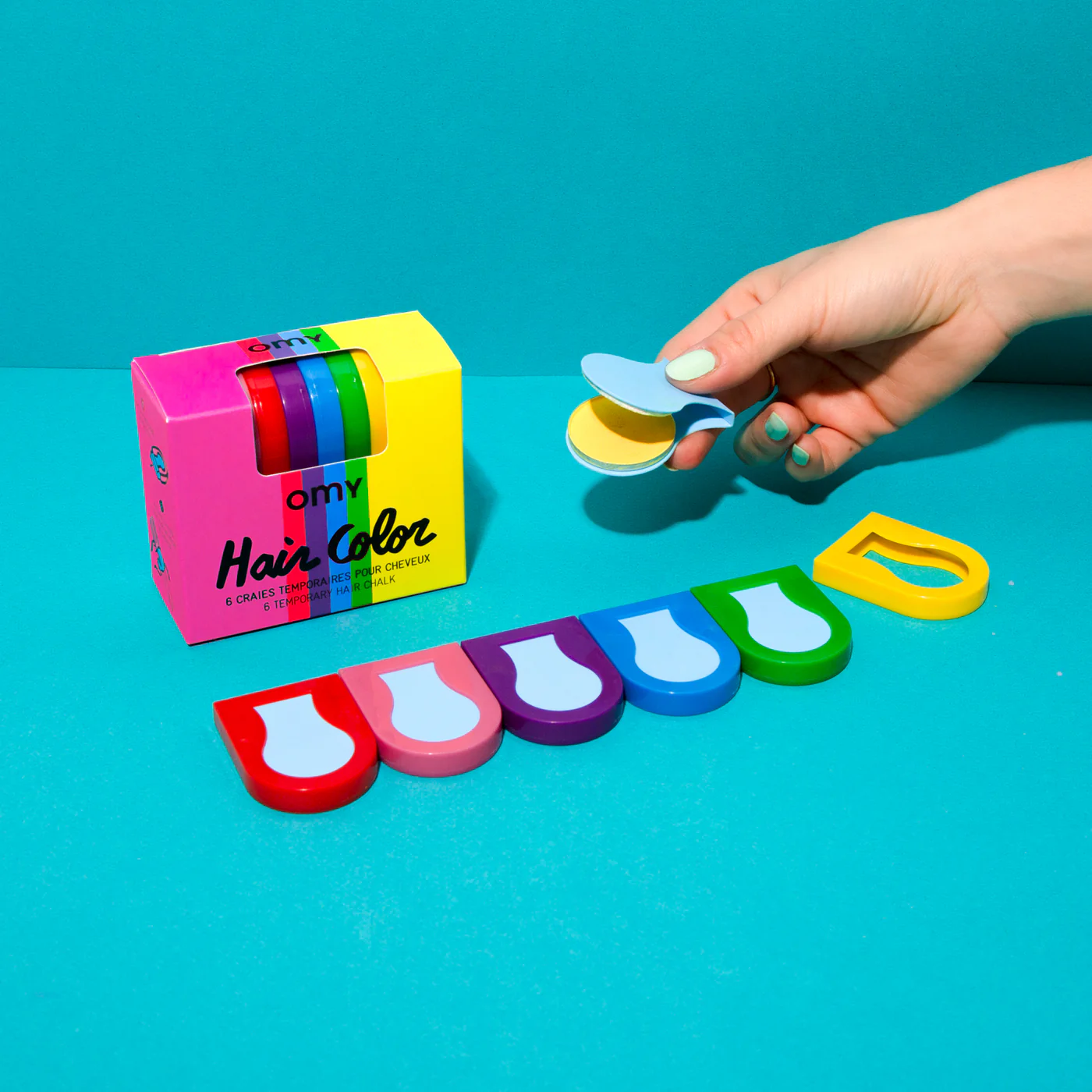 HAIR CHALK - CRAIES DE CHEVEUX TEMPORAIRES 0 Tizas para el pelo pack de 6 Colores OMY