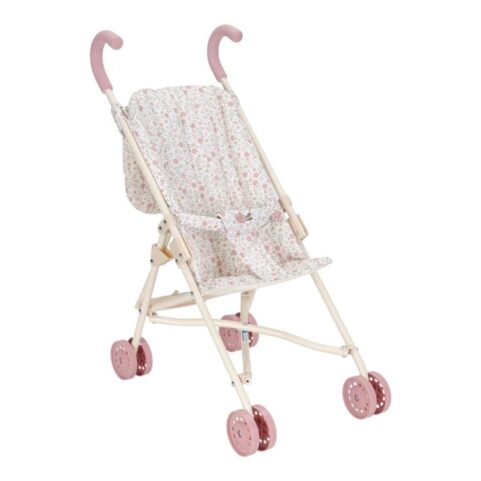 Carrito Sillita para Muñecas de Metal Flores Plegable Blanco Little Dutch
