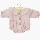 Barboteuse Léonore à manches longues en gaze de coton rose orchidée Minikane