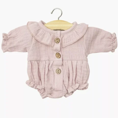 Barboteuse Léonore à manches longues en gaze de coton rose orchidée Minikane