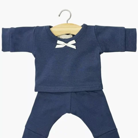 Pyjama Morgan fille à manches longues en jersey bleu navy avec petit noeud Minikane