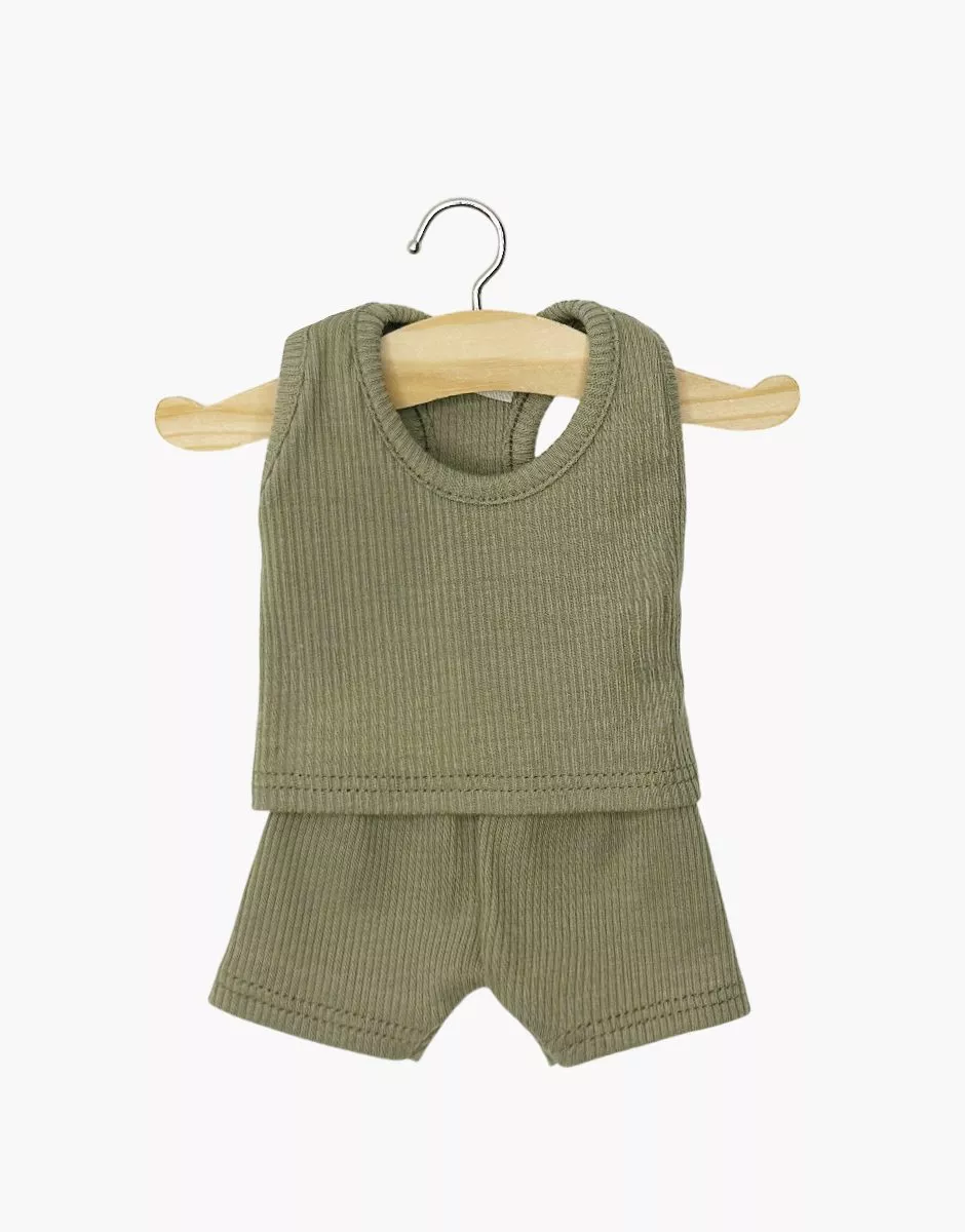 Ropa interior para niño Marcel en punto acanalado color oliva Dessous garçon Marcel en maille côtelée olive Minikane