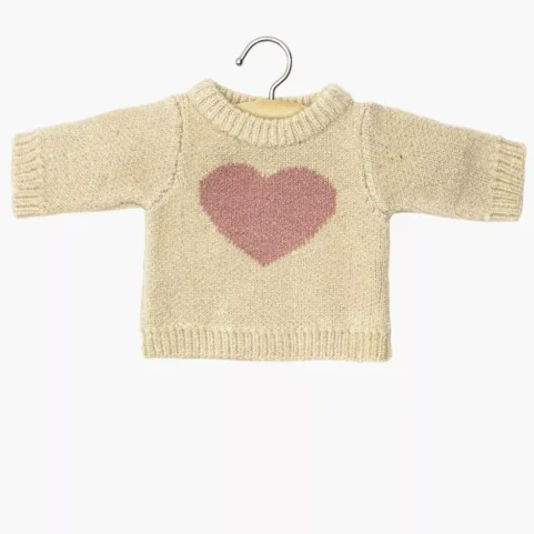 Pull Coeur en tricot crème Minikane