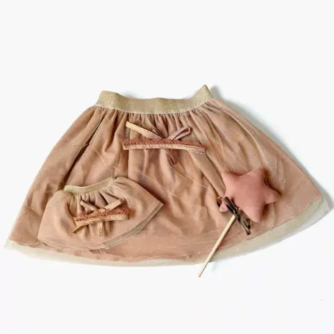Duo de tutus Deva enfant/poupée et sa baguette magique Minikane avec étoile en tissu cassonade