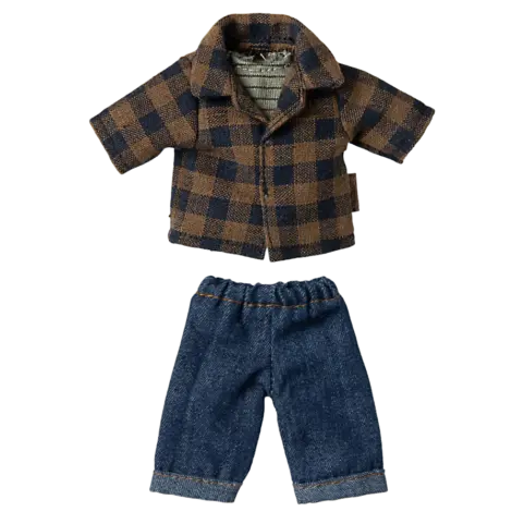 Pantalones y Camisa a Cuadros Marron Papa Raton Maileg