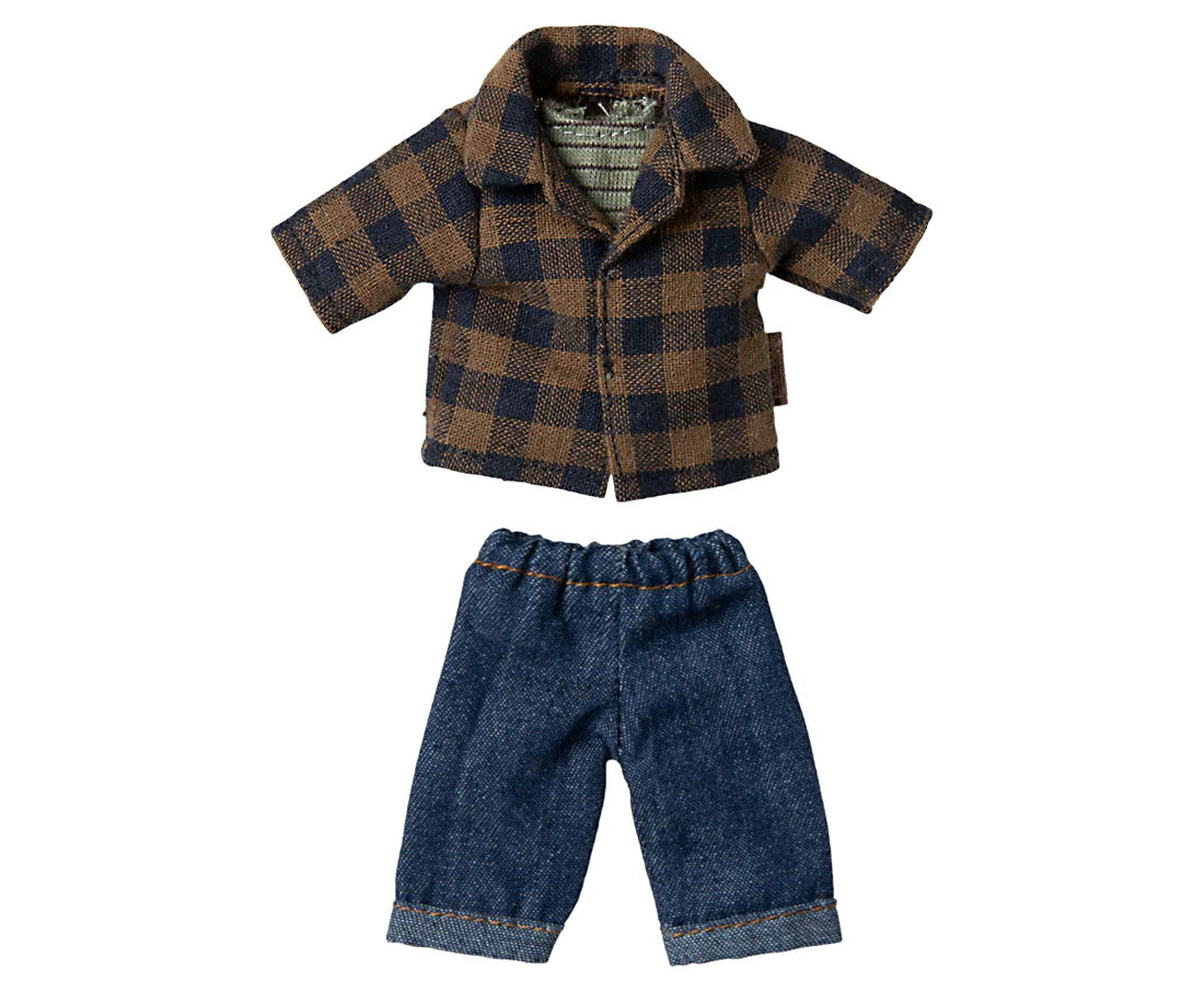 juego1 Pantalones y Camisa a Cuadros Marron Papa Raton Maileg