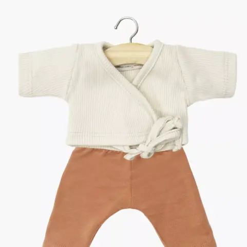 Minikane Conjunto Roxane de chaqueta cruzada en punto acanalado de lino y legging color cassonade