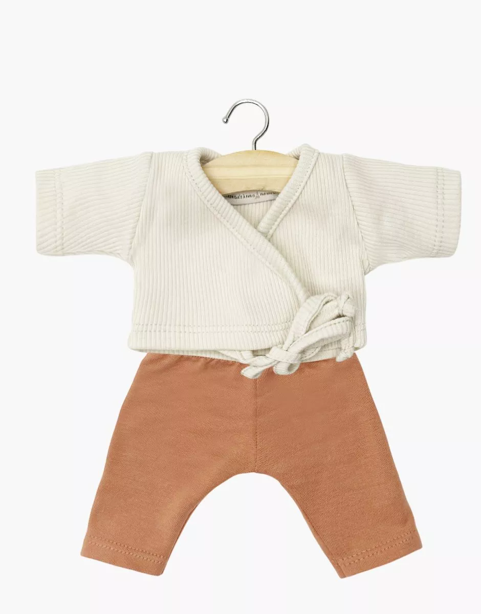 Ensemble cache-coeur en maille côtelée lin et legging cassonade