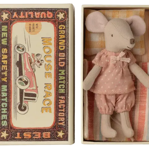 Raton Hermana Mayor Mouse Race en caja de cerillas Maileg