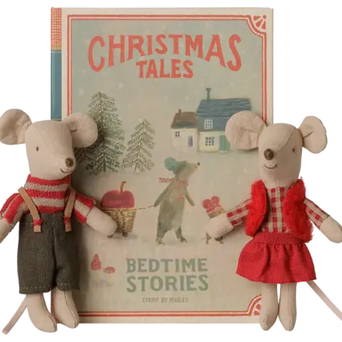 Ratones Gemelos Navideños - hermanita y hermanito en libro Maileg